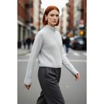 PayBuy Kadın Regular Fit Crop Dik Yaka Fermuarlı Selanik Örgü Akrilik Triko Kazak Kışlık Kombinlerin - Gri