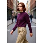 PayBuy Kadın Regular Fit Crop Fitilli Bisiklet Yaka Uzun Kollu Orta Kalın Triko Kazak Kışlık Kombinlerin - Mürdüm