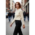 PayBuy Kadın Regular Fit Crop Fitilli Bisiklet Yaka Uzun Kollu Orta Kalın Triko Kazak Kışlık Kombinlerin - Taş