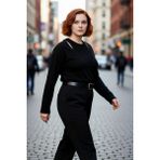 PayBuy Kadın Regular Kalıp Akrilik Triko Ikili Bluz Kazak Takımı Düz Desen Standart Kol Konforlu Kış - Siyah - 4XL