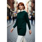 PayBuy Kadın Regular Kalıp Bisiklet Yaka Düşük Kol Dantel Inci Detaylı Triko Pike Dokuma Tunik Kazak Modeli - Koyu Yeşil - XL