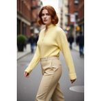 PayBuy Kadın Relaxed Kalıp Dik Yaka Fitilli Dokuma Düğmeli Triko Kazak Kış Günleri Için Konfor ve Şıklık - Sarı - 4XL