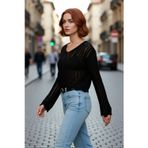 PayBuy Kadınlar İçin Ajurlu V Yaka Triko Kazak Regular Kalıp Uzun Kol Basic Tasarım Şık Görünüm Kaliteli
