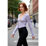 PayBuy Kadınlar İçin İnce Fitilli Kaçık Yaka Uzun Kollu Fitted Triko Kazak İlkbahar Sonbahar Günlük Şıklık