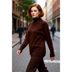 PayBuy Kadınlar Için Rahat Relaxed Kalıp Düşük Kol Dik Yaka Triko Kazak Kış Günleri Ideal Seçim - Kahverengi - XL