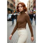 PayBuy Kadınlara Özel Fitted Balıkçı Yaka Uzun Kollu Basic Triko Kazak Kış Günleri Için Ideal Akrilik - Kahverengi