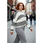 PayBuy Kadınlara Özel Relaxed Kalıp Çizgili Bisiklet Yaka Düşük Kol Crop Triko Kazak Günlük Kombinlerinize - Siyah-Ekru - 2XL