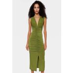 PayBuy Şık Bodycon V Yaka Örme Midi Elbise Polyester Elastan Kumaştan Gündüz Ve Gece Rahat Kullanım