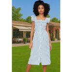 PayBuy Yazlık Çizgili Midi Gömlek Elbise Pamuklu Polyester Günlük Stil Konforlu Kesim Şık Görünüm