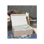 Pazar Kapısı Çok Amaçlı Düzenleyici Kapaklı Sandık Tipi Kutu Hurç Organizer 3 Lü Set (Kahverengi, Baza 50 x 40 x 19)