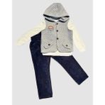 Pazarcan 3-4-5 Yaş Fitilli Kadife Pantolon Kapitone Kapşonlu Yelek Uzun Kollu Sweat 3lü Erkek Çuk Takımı Gri - 3 Yaş - Renkli
