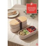 Pazarika Bölmeli Kaşıklı Sefer Tası - 2 Katlı Okul ve Ofis Tipi Kilitli Lunch Box Yemek Taşıma Kabı - 1 Adet - Açık Krem