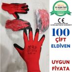 Pazariz 100 Çift Siyah Kırmızı Inşaat Eldiveni -Bahçe Eldiveni Iş - M - L