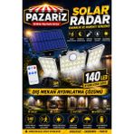 Pazariz 140 LED Güneş Enerjili LED Aydınlatma Solar Lamba Kumandalı 5 Metre Kablolu Bahçe Lambası 3 Modlu Kaliteli Sensörlü Solar Sokak Lambası 3 Başlı Hareket Sensörlü Dış Mekan Güvenlik Lambası