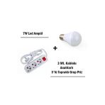 Pazariz 7W Led Ampul + 3 Metre Uzatmalı Anahtarlı 3Lü Priz Set