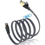 Pazariz Cat 8 Ethernet Kablosu 100FT, Naylon Örgülü 40GBPS 2000MHZ Lan RJ45 Internet Kablosu Iç ve Dış Mekan - 5 Metre