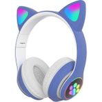 Pazariz Kart Girişli Fm Radyolu LED Işıklı Kablosuz ve Kablolu Bluetooth Kedi Kulaklık 5.0V - Mavi