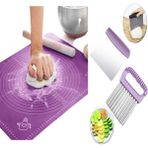 Pazariz Mor Silikon Hamur Matı + Kesme Aparatı Spatulası + Papates Cips Salata Kesici