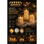pazariz Peri Ledli 3'lü LED Mum Seti Dekoratif Pilli ve Romantik Mumlarla Evinize Işıltı Katın EriyenPilli Mum Noel Mumları Pencere Mumları Titreyen Pencere Mum Işıkları