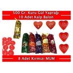 Pazariz Renkli Kokulu Gül Yaprakları 500 Gr + 10 Kalpli Balon + 8 Kırmızı Mum
