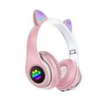 Pazariz Rgb Işıklı Kedi Kulak Kulaküstü Bluetooth Kulaklık Pembe