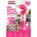 Pazariz Su Buharı Püskürtmeli Vantilatör Şarjlı El Fanı Nemlendirici Özellikli Taşınabilir Spreyli Şarjlı, Sessiz, Mini Vantilatör Soğutucu Buharlı Fan Mini Masaüstü El Fanı 3 Kademe Standlı - Pembe