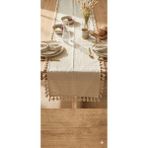 Pazarsen Bohem Keten Runner Masa Örtüsü Buldan Işi Püsküllü Saçaklı Doğal 40X140 - 40 x 140 - Bej