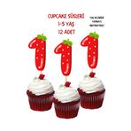 P&B COLLECTION WORKSHOP Cupcake kürdanı çilek temalı çilek kız 1- 5 yaş temalı 12 adet pasta süsü doğum günü süsü