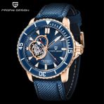 PD-1674 Erkek 200M Su Geçirmez Tourbillon Saat Otomatik Mekanik Saat Safir Kristal Paslanmaz Çelik - Rose Gold - Mavi