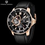 PD-1674 Erkek 200M Su Geçirmez Tourbillon Saat Otomatik Mekanik Saat Safir Kristal Paslanmaz Çelik - Rose Gold - Siyah