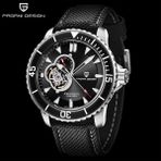 PD-1674 Erkek 200M Su Geçirmez Tourbillon Saat Otomatik Mekanik Saat Safir Kristal Paslanmaz Çelik - Siyah