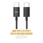 PDA Teknoloji 65W Type-C+USB A to Type-C+Lightning Akordiyonlu Hızlı Şarj Kablosu 1.5m Siyah (60w Örgülü Siyah, Type-C to Type-C)