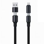 PDAteknoloji 4 in 1 Usb-A+Type-C to Type-C+Lightning İle Uyumlu Süper Hızlı Şarj ve Data Kablosu Siyah(YK-K347, 4 in 1)