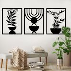 Pduoduo 3 Panel Boho Metal Duvar Sanatı, Soyut Minimalist Geometrik Duvar Sanatı, Oturma Odası, Yatak Odası için Siyah Metal Duvar Heykeli (56 * 42 cm)