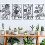 Pduoduo Metal Soyut Bitki Çiçek Hattı Sanat Duvar Dekoru,Çiçek Minimalist Duvar Sanatı,Çizgi Çiçek Modern Asılı Heykel 4 Panel