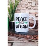 Peace Love Vegan Hediyelik Baskılı Çay Kahve Sunum Kupa Bardak - Beyaz