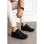 Peaker Sneakers Unisex Suni Deri Ergonomik Düz Taban Spor Ayakkabı – Günlük ve Uzun Süreli Kullanımda Rahat - Siyah - Siyah