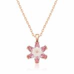 Peanelife 925 Ayar Rose Pembe Lotus Çiçeği Unisex Gümüş Kolye