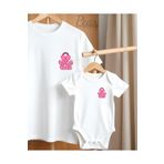 Pear Wear Girls Club Baskılı 2'li Kombin Takım Anne Kız Oversize T-Shirt Anne Bebek Body