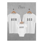 Pear Wear Mom Dad Baby Baskılı 3'lü Takım Cinsiyet Partisi Anne Baba Bebek Zıbın Oversize T-shirt Body