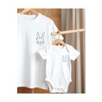 Pear Wear Tavşan Baskılı 2'li Kombin Takım Anne Kız Anne Oğul Oversize T-Shirt Anne Bebek Body