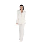 PEARL Beyaz Krep Blazer Ceket Pantolon Takım Şık Ofis & Davet | Alt Üst Takım Ceket Pantolon KIRIK BEYAZ 44