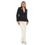 PEARL İnci Düğmeli Broş Detaylı Pileli Ceket, Askılı Crop Büstiyer ve Boru Paça Pantolon Takım Siyah/Açık Krem 36