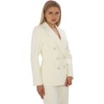 Pearl Kadın Beyaz Kruvaze Kısa Blazer Ceket – Metal Düğmeli, Şık ve Modern Tasarım | Dört Mevsim Zarif & Minimal Stil - Kırık Beyaz - 36