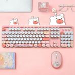 Pearl Shop Mofii Ayıcık Desenli Kablosuz Renkli Yuvarlak Tuşlu Klavye Mouse SET-AL4258 (Mavi)