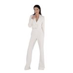PEARL Şık Krep Crop Ceket ve Pantolon Takım - Ofis, Davet, Günlük Kombin İçin Trend, Rahat Kadın Set AÇIK KREM 44