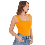 Pearls of Home Kadın Crop Top - Vücuda Oturan Crop - 15 Farklı Renk Seçeneği - Esnek Örme Triko Kadın Atlet - (Neon Turuncu)