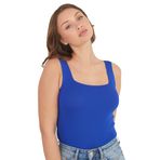 Pearls of Home Kadın Crop Top - Vücuda Oturan Crop - 15 Farklı Renk Seçeneği - Esnek Örme Triko Kadın Atlet - (Saks)