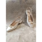 Pearly Çift Inci Detaylı Kare Burun 2 cm Kare Topuklu Babet Gelin Ayakkabısı - 001 - Beyaz