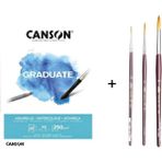 Pebeo 123 Seri Sentetik Kıl Suluboya Fırça Seti ve Canson Graduate Defter A5 250GR - Karışık-Çok Renkli - standart